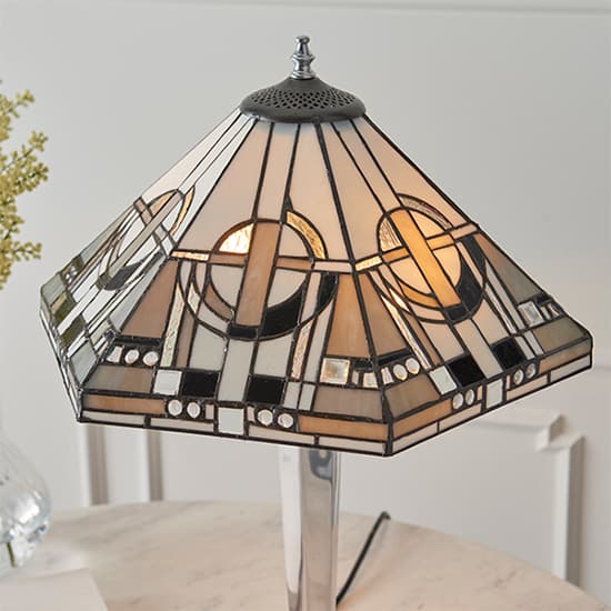 Metropolitan Tiffany Glass Table Lamp In Polished Aluminium_3