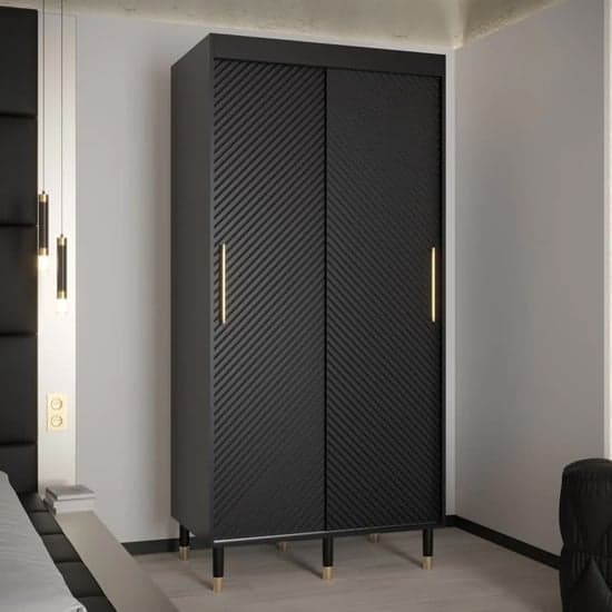 Metz I Wooden Wardrobe With 2 Sliding Doors 100cm In Black_1