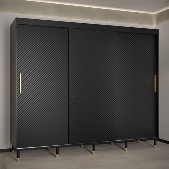 Metz I Wooden Wardrobe With 3 Sliding Doors 250cm In Black_1