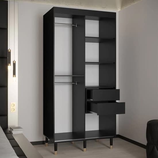 Metz II Mirrored Wardrobe With 2 Sliding Doors 100cm In Black_3