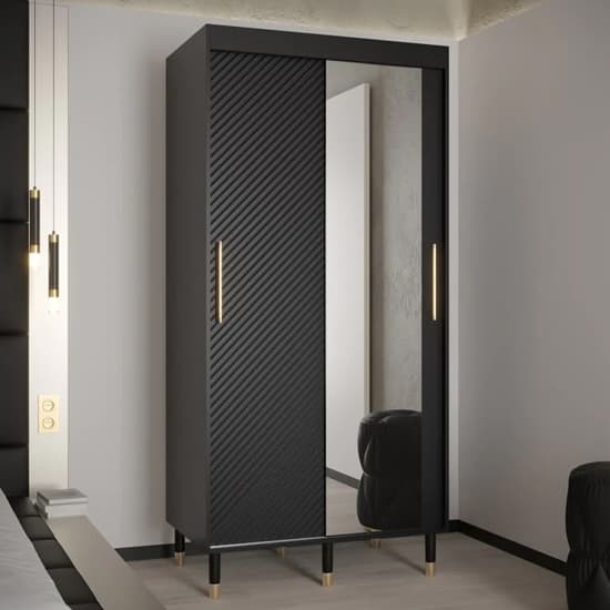 Metz II Mirrored Wardrobe With 2 Sliding Doors 100cm In Black_1