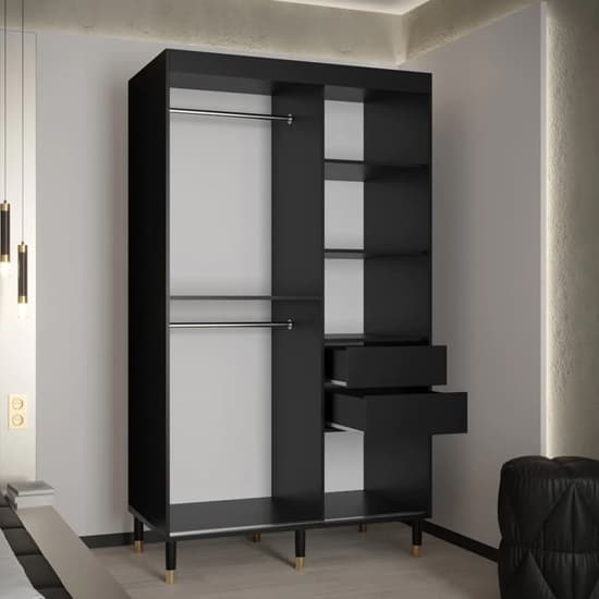 Metz II Mirrored Wardrobe With 2 Sliding Doors 120cm In Black_3
