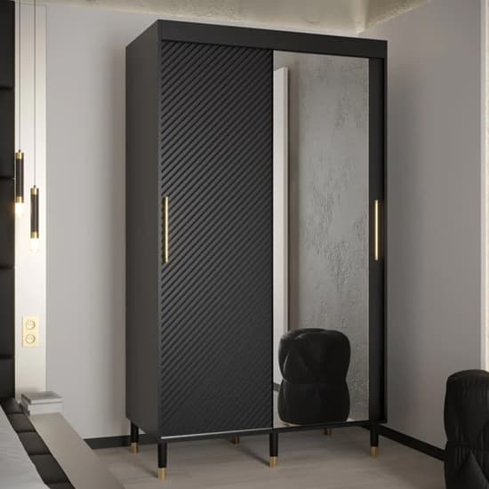 Metz II Mirrored Wardrobe With 2 Sliding Doors 120cm In Black_1