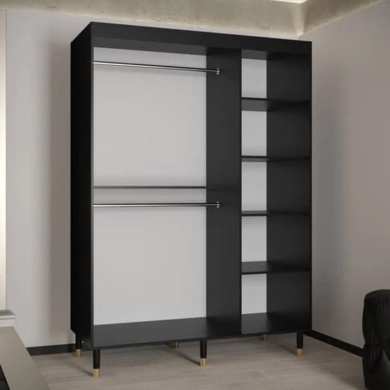 Metz II Mirrored Wardrobe With 2 Sliding Doors 150cm In Black_2