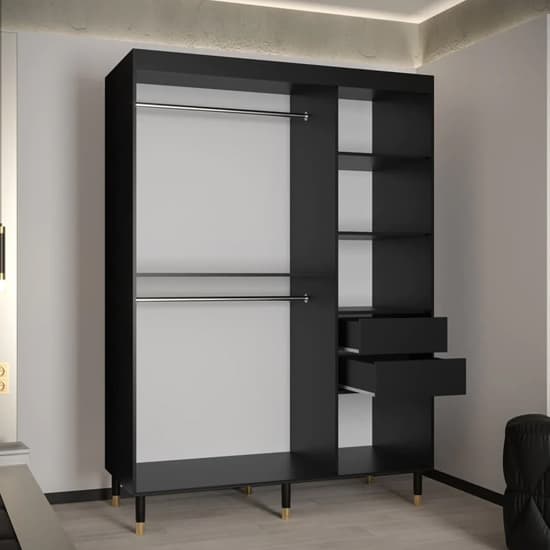 Metz II Mirrored Wardrobe With 2 Sliding Doors 150cm In Black_3