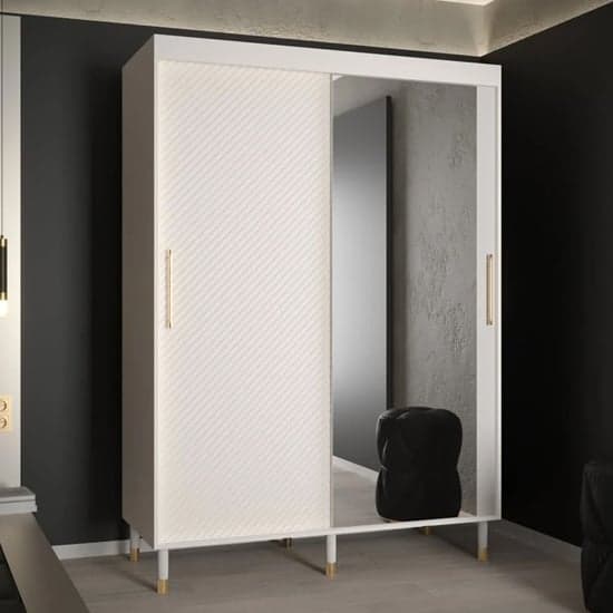 Metz II Mirrored Wardrobe With 2 Sliding Doors 150cm In White_1