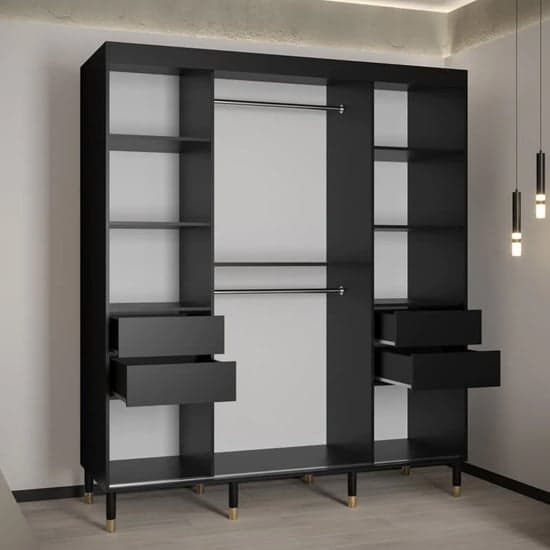 Metz II Mirrored Wardrobe With 2 Sliding Doors 180cm In Black_3