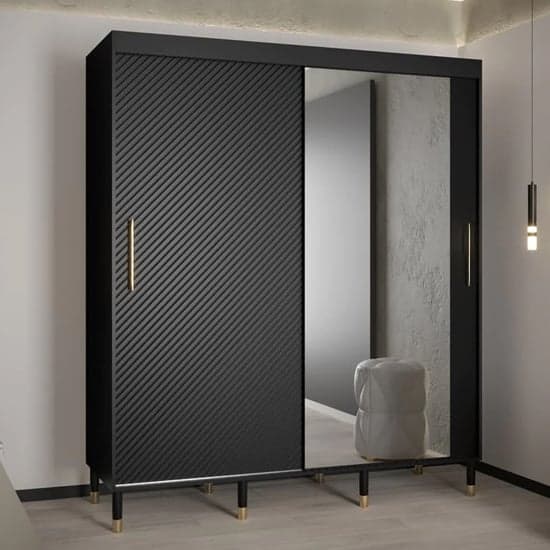 Metz II Mirrored Wardrobe With 2 Sliding Doors 180cm In Black_1