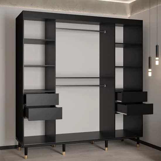 Metz II Mirrored Wardrobe With 2 Sliding Doors 200cm In Black_3