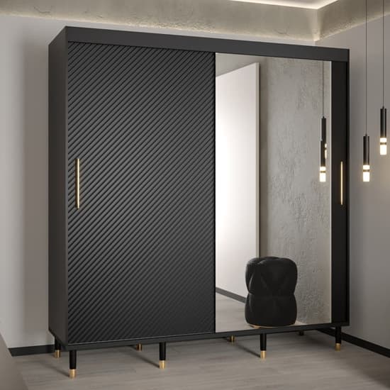 Metz II Mirrored Wardrobe With 2 Sliding Doors 200cm In Black_1