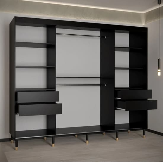 Metz II Mirrored Wardrobe With 3 Sliding Doors 250cm In Black_3