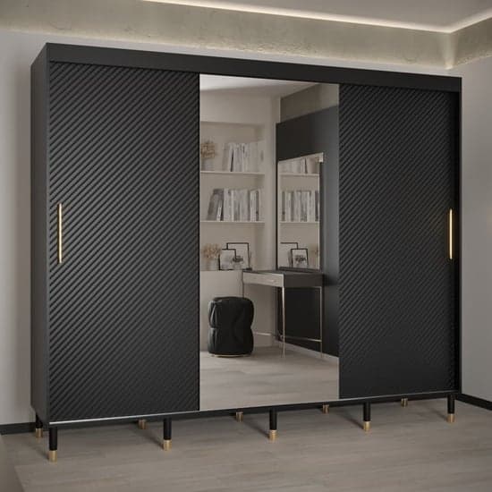Metz II Mirrored Wardrobe With 3 Sliding Doors 250cm In Black_1