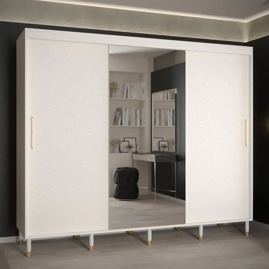 Metz II Mirrored Wardrobe With 3 Sliding Doors 250cm In White_1