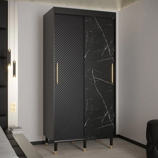 Metz Wooden Wardrobe With 2 Sliding Doors 100cm In Black_1