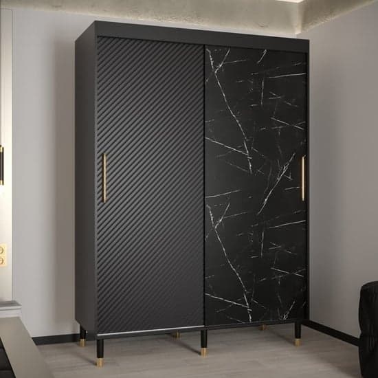Metz Wooden Wardrobe With 2 Sliding Doors 150cm In Black_1