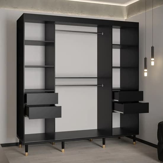 Metz Wooden Wardrobe With 2 Sliding Doors 200cm In Black_3