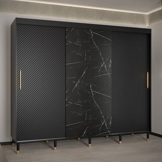 Metz Wooden Wardrobe With 3 Sliding Doors 250cm In Black_1