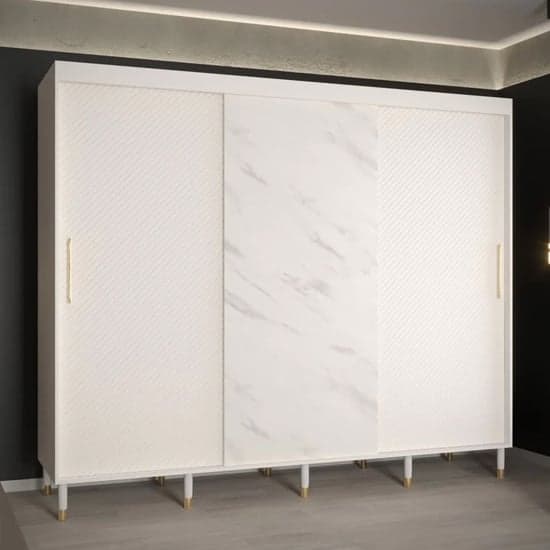 Metz Wooden Wardrobe With 3 Sliding Doors 250cm In White_1