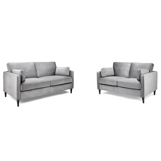 Manichean Plush Velvet 3+2 Seater Sofa Set In Grey_1