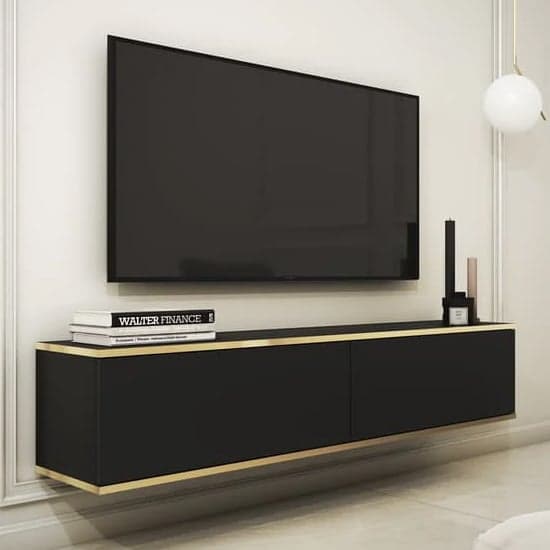 Mexico Floating Wooden TV Stand With 2 Doors In Black_1