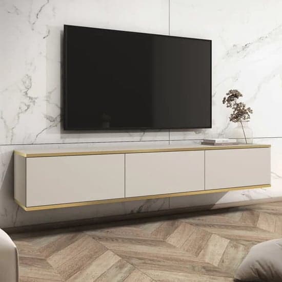 Mexico Floating Wooden TV Stand With 3 Doors In Beige_1