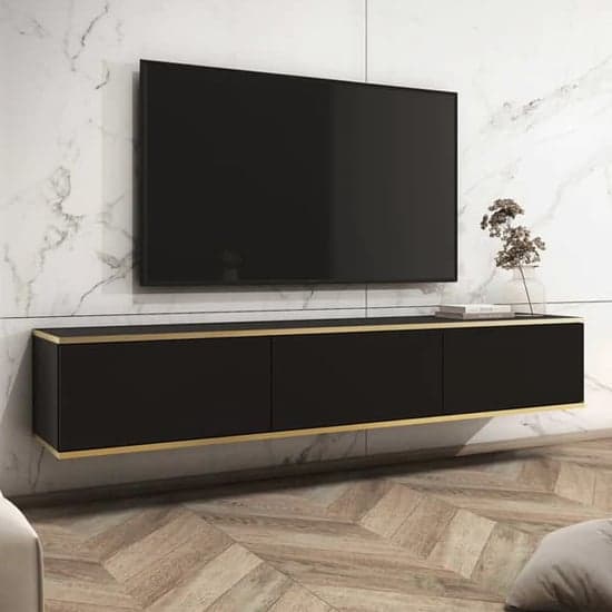 Mexico Floating Wooden TV Stand With 3 Doors In Black_1