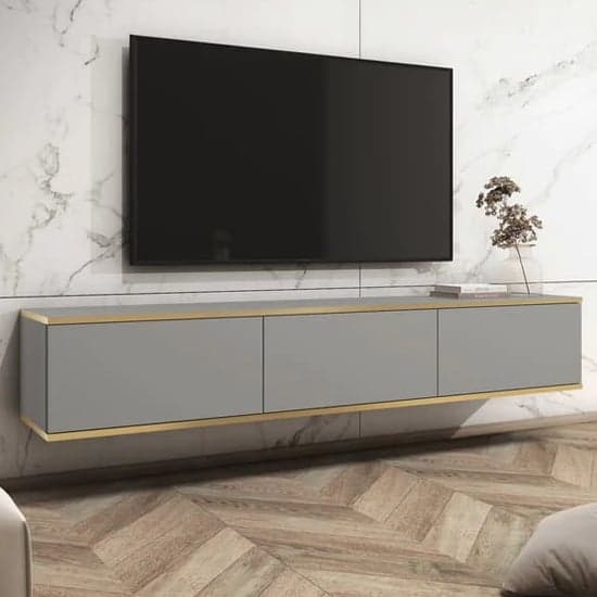 Mexico Floating Wooden TV Stand With 3 Doors In Grey_1