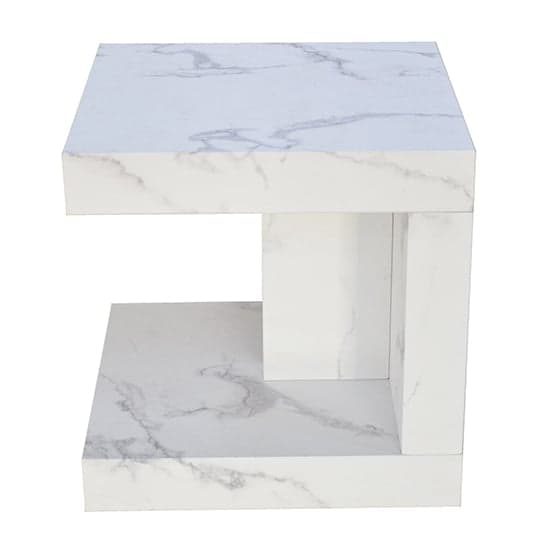 Mia Wooden End Table In White Marble Effect_2