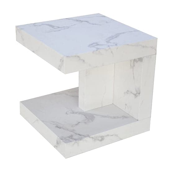 Mia Wooden End Table In White Marble Effect_1