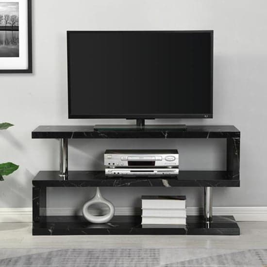 Miami High Gloss S Shape TV Stand In Milano Marble Effect_2