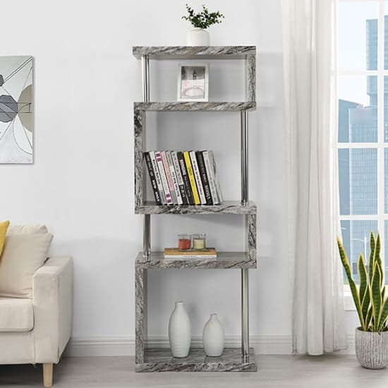 Miami High Gloss Grey Shelving Unit In Melange Marble Effect_2