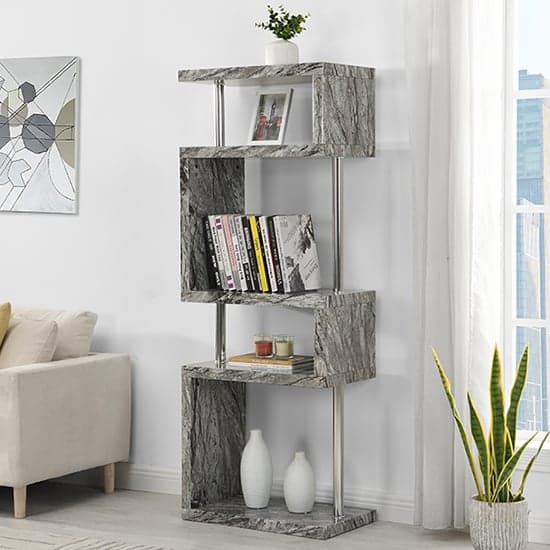 Miami High Gloss Grey Shelving Unit In Melange Marble Effect