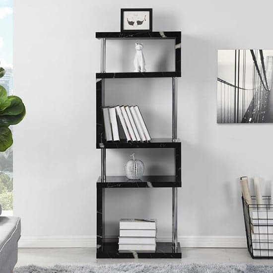 Miami High Gloss Slim Shelving Unit In Milano Marble Effect_2
