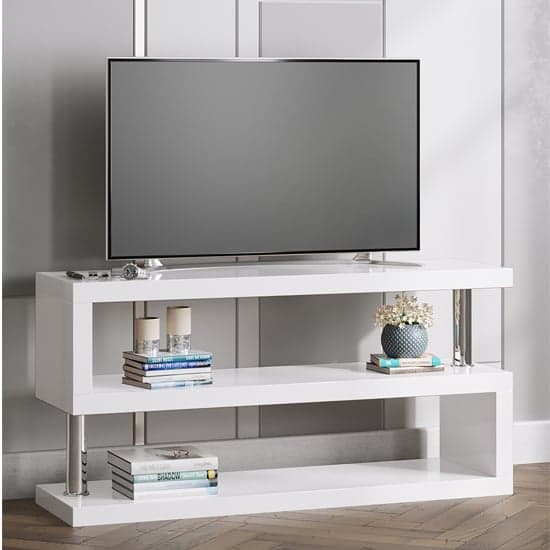 Miami High Gloss S Shape Design TV Stand In White_1