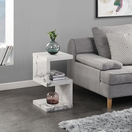 Miami High Gloss S Shape Side Table In Diva Marble Effect Furniture