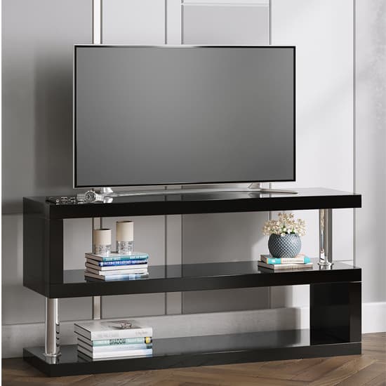 Miami High Gloss S Shape Design TV Stand In Black Furniture in Fashion