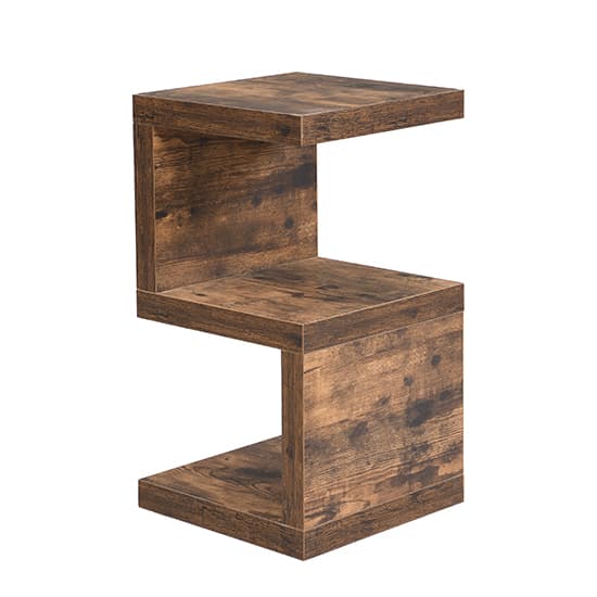 Miami Wooden S Shape Design Side Table In Rustic Oak_3