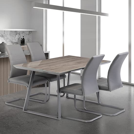 Michton Grey Oak Glass Top Dining Table With 4 Chairs_1