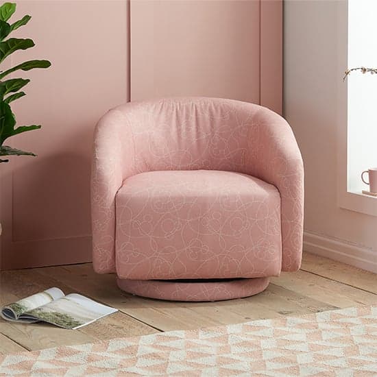 Mickey Doodle Fabric Childrens Swivel Accent Chair In Pink_2