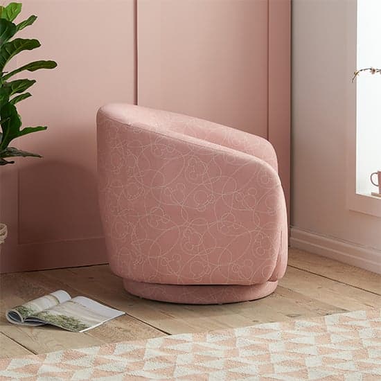 Mickey Doodle Fabric Childrens Swivel Accent Chair In Pink_3