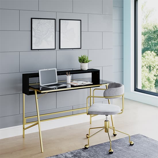 Mickley Smoked Glass Top Computer Desk With Gold Frame_6