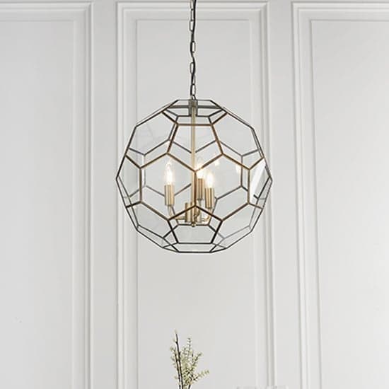 Miele 3 Lights Clear Glass Pendant Light In Antique Brass_1