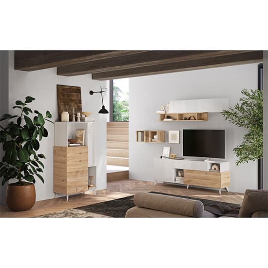 Milan High Gloss Highboard With 2 Doors In White And Cadiz Oak_3