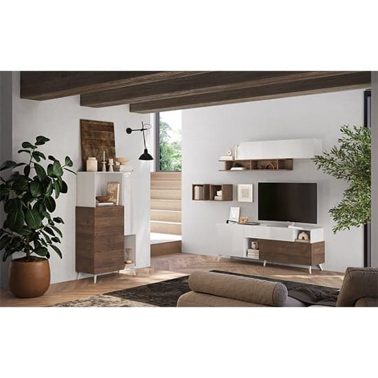 Milan High Gloss Highboard With 2 Doors In White And Walnut_3