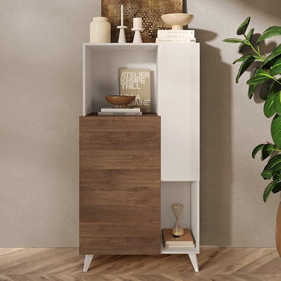 Milan High Gloss Highboard With 2 Doors In White And Walnut_1