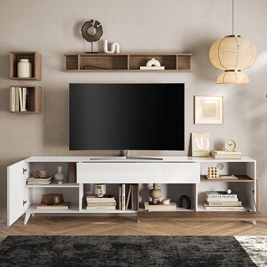 Milan High Gloss TV Stand Large 2 Doors In White Walnut_2