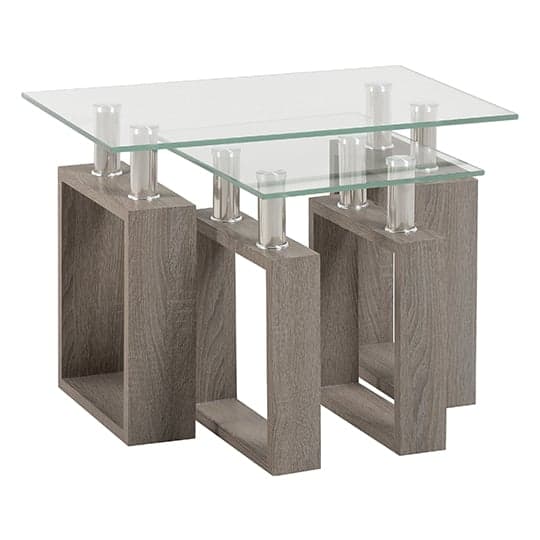 Medrano Nest of Tables In Light Charcoal With Clear Glass Top