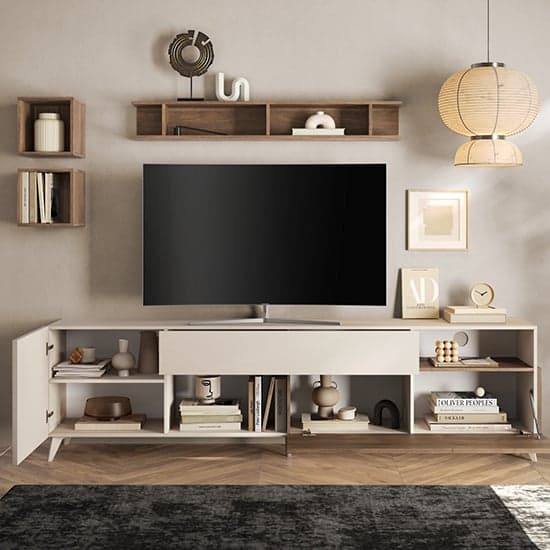Milan Wooden TV Stand Large 2 Doors 1 Drawer In Cashmere Walnut_2