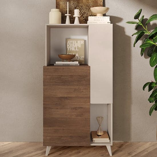 Milan Wooden Highboard With 2 Doors In Cashmere And Walnut_1
