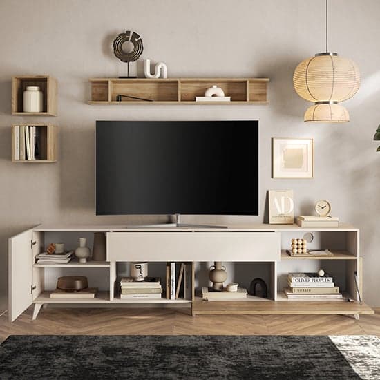 Milan Wooden TV Stand Large With 2 Doors In Cashmere Cadiz Oak_2